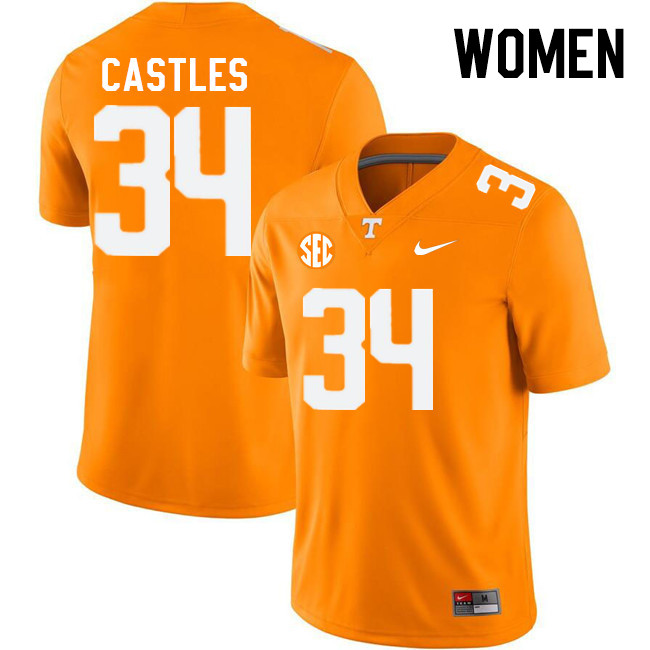 Women #34 McCallan Castles Tennessee Volunteers College Football Jerseys Stitched Sale-Orange - Click Image to Close